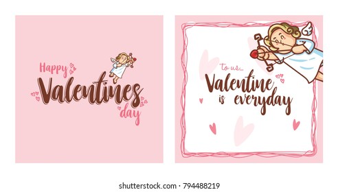 Cupid inside frame for valentines day. Vector Illustration. Happy Valentines Day. Valentines Day Greeting Card.