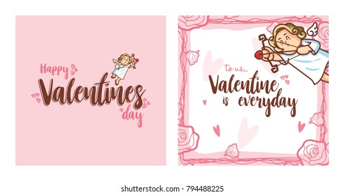 Cupid inside frame for valentines day. Vector Illustration. Happy Valentines Day. Valentines Day Greeting Card.
