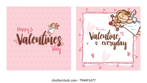 Cupid inside frame for valentines day. Vector Illustration. Happy Valentines Day. Valentines Day Greeting Card.