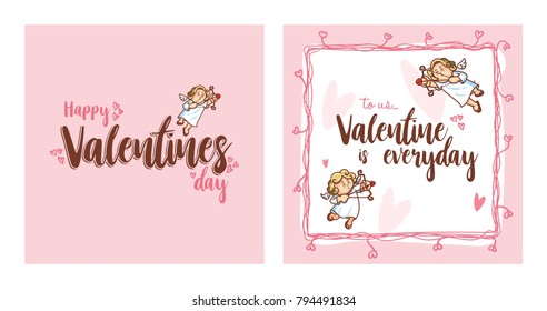 Cupid inside frame for valentines day. Vector Illustration. Happy Valentines Day. Valentines Day Greeting Card.