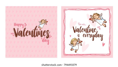 Cupid inside frame for valentines day. Vector Illustration. Happy Valentines Day. Valentines Day Greeting Card.