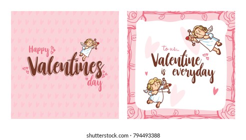 Cupid inside frame for valentines day. Vector Illustration. Happy Valentines Day. Valentines Day Greeting Card.