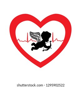 cupid inside red heart. logo icon 