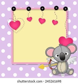 Cupid Koala with a bow on a background of frame 