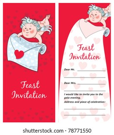 Cupid with a letter, Valentine`s day postcard, Invitation, template.  Perfect as invitation or announcement. For example a wedding.