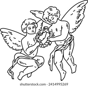 Cupid Line Art Engel ist Valentinstag Dekor.