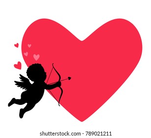 Cupid of love with an arrow and an onion. the silhouette of the ancient mythology of fantasy. flat Vector illustration isolated on white background. Valentine's day concept