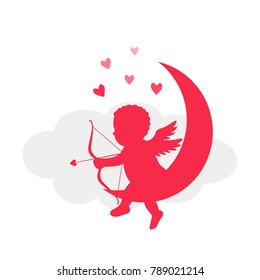 Cupid of love with an arrow and an onion. the silhouette of the ancient mythology of fantasy. flat Vector illustration isolated on white background. Valentine's day concept