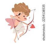 cupid with love arrow. cupid shooting arrow. cute cartoon character. isolated on white background. concept of love, romance, etc. for sticker, print, card, etc. vector illustration in flat style.