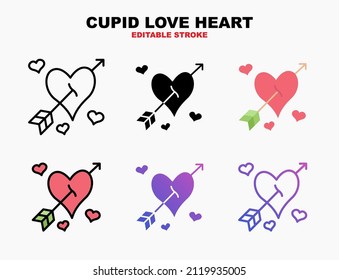 Cupid with love icon set with different styles. Editable stroke and pixel perfect. Can be used for digital product, presentation, print design and more.