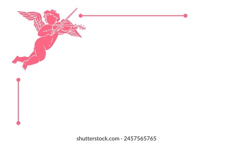 cupid loves angel background card banner frame card for valentine and wedding, pink heart love Paper cut decorations for Valentine's day border or frame design	
