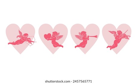 cupid loves angel background card banner frame card for valentine and wedding, pink heart love Paper cut decorations for Valentine's day border or frame design	
