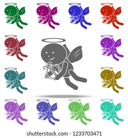 Cupid with lyre icon. Elements of Angel and demon in multi color style icons. Simple icon for websites, web design, mobile app, info graphics