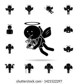 Cupid with lyre icon. Universal set of angel and demon for website design and development, app development