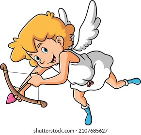 The cupid man is aiming the target with the love arrow of illustration