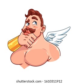 Cupid man with bow. Illustration of a Valentine's Day. Vector illustration in a cartoon style. Isolated on white background. 