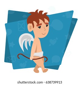 Cupid mascot walk around with his bow. Vector illustration on white