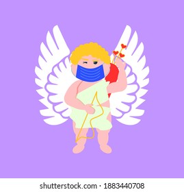cupid in a mask from the virus with a bow and arrow. Valentine's Day