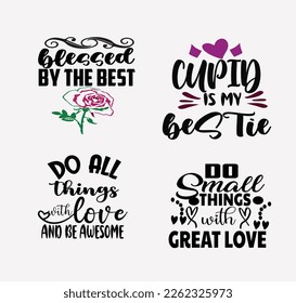 CUPID IS MY BESTIE LOVE Typography BUNDLE, T-Shirt Design, EPS File format, size 3000x3000 pixel, Editable file, Printable graphic, 300 DPI (PPI), White background.