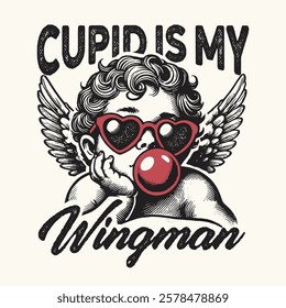 Cupid is My Wingman Retro vintage Valentine Tshirt Design