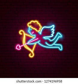 Cupid Neon Sign. Vector Illustration of Love Promotion.