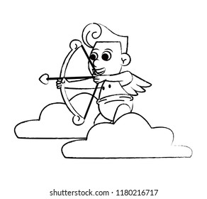 Cupid on cloud with arch sketch