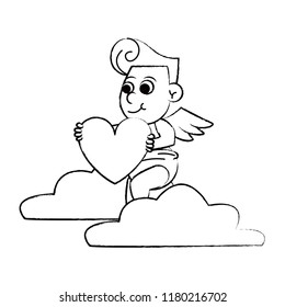 Cupid on cloud with heart sketch