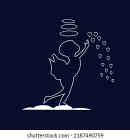 Cupid on the cloud with a heart, vector illustration 