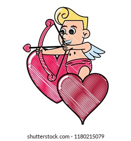 Cupid on hearts with arch scribble