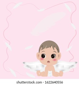 Cupid on pink background with copy space.Valentine's day. Vector illustration of a greeting card with copy space and a cute cupid character.