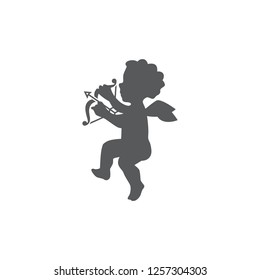 Cupid with onions and an arrow. Set of vector icons. The angel connecting hearts in love. Flat design. Monohrome