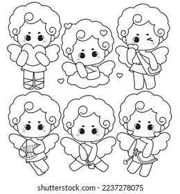 cupid outline, line art and coloring page for kids, Vector illustration