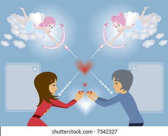 Cupid pair sealing the love between two young people. (vector)