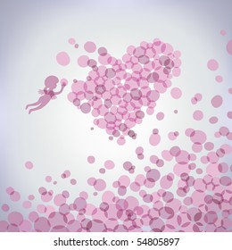 Cupid palying with bubbles, vector illustration