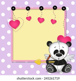 Cupid Panda with a bow on a background of frame 