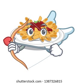 Cupid pasta is served on cartoon plates