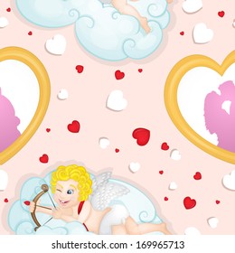 Cupid pattern with heart frame 