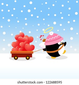 Cupid Penguin Delivering Hearts
