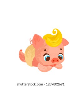 Cupid Pig. Funny Cartoon pig