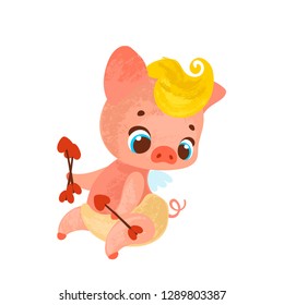 Cupid Pig. Funny Cartoon pig