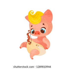 Cupid Pig. Funny Cartoon pig