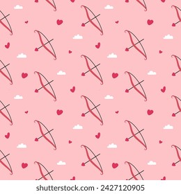 Cupid pink bow and arrow seamless pattern