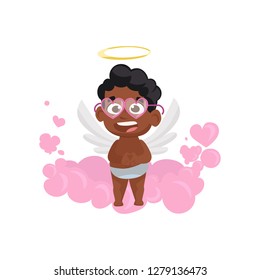  cupid in pink eye-glasses illustration. Boy, funny, cute. Saint Valentines Day concept. Vector illustration can be used for topics like romantic, love, celebration, greeting card