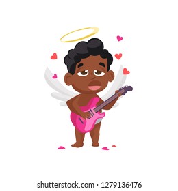  cupid playing guitar illustration. Singing, angel, music. Saint Valentines Day concept. Vector illustration can be used for topics like romantic, love, celebration, greeting card