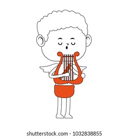 Cupid playing harp