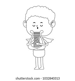 Cupid playing harp