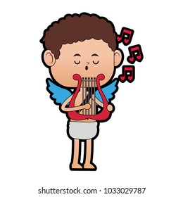 Cupid playing harp