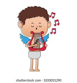 Cupid playing harp