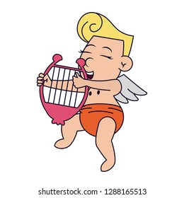 Cupid playing harp
