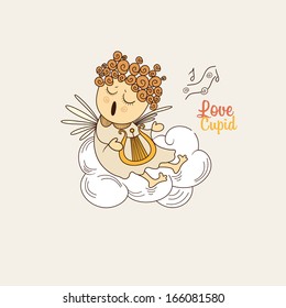 Cupid playing the harp